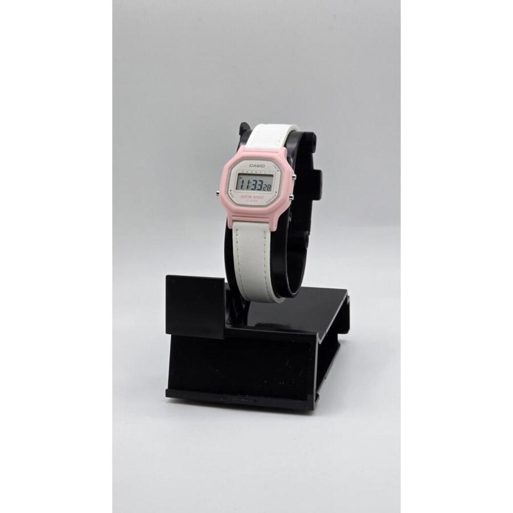 Casio LA11WL-4A, Women's Digital Watch, Pink  Case White Leather Strap, Alarm